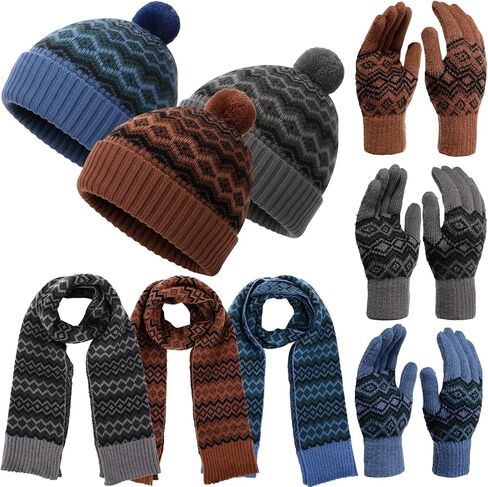 12 Pcs Winter Beanie Hat Scarf Gloves Set for Men Women Winter Warmer Gift Poms Knit Beanie Long Scarf Gloves in Saudi Arabia