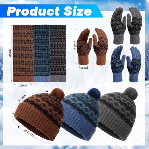 12 Pcs Winter Beanie Hat Scarf Gloves Set for Men Women Winter Warmer Gift Poms Knit Beanie Long Scarf Gloves in Saudi Arabia