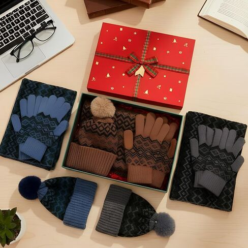 12 Pcs Winter Beanie Hat Scarf Gloves Set for Men Women Winter Warmer Gift Poms Knit Beanie Long Scarf Gloves in Saudi Arabia