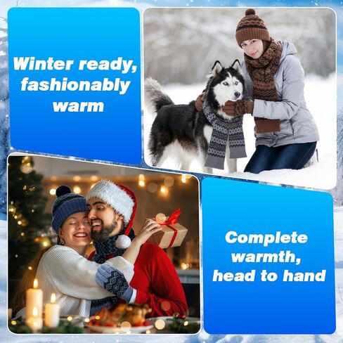 12 Pcs Winter Beanie Hat Scarf Gloves Set for Men Women Winter Warmer Gift Poms Knit Beanie Long Scarf Gloves in Saudi Arabia