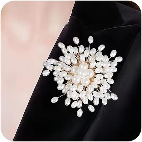 Large Flower Pearl Brooches for Women Fashion White Cluster Pearls Brooch Lapel Pins Fun Formal Dress Clothes Costume Pin Chunky Floral Jewelry Gift in Saudi Arabia
