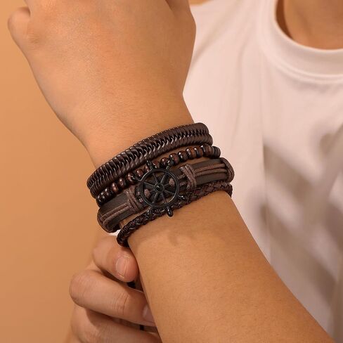 Black Tree of Life Leather Bracelet for Women Men Handmade Braided Viking Bracelet Beaded Stretch Bracelets Adjustable Bracelets for Women Bracelets for Men Halloween, Christmas, Birthday Gifts in Saudi Arabia