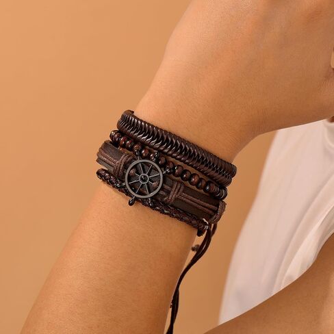 Black Tree of Life Leather Bracelet for Women Men Handmade Braided Viking Bracelet Beaded Stretch Bracelets Adjustable Bracelets for Women Bracelets for Men Halloween, Christmas, Birthday Gifts in Saudi Arabia