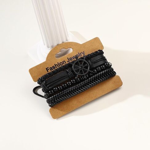 Black Tree of Life Leather Bracelet for Women Men Handmade Braided Viking Bracelet Beaded Stretch Bracelets Adjustable Bracelets for Women Bracelets for Men Halloween, Christmas, Birthday Gifts in Saudi Arabia