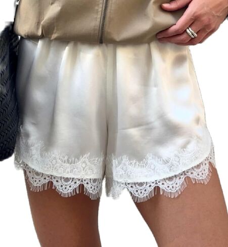 Seyumixi Women Satin Lace Shorts Silk Slip Mini Shorts Low Rise Coquette Elastic Waist Lace Trim Pettipants Lounge Bottoms in Saudi Arabia