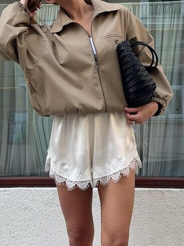 Seyumixi Women Satin Lace Shorts Silk Slip Mini Shorts Low Rise Coquette Elastic Waist Lace Trim Pettipants Lounge Bottoms in Saudi Arabia