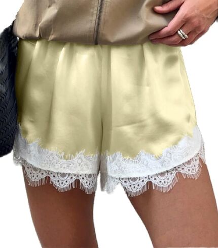 Seyumixi Women Satin Lace Shorts Silk Slip Mini Shorts Low Rise Coquette Elastic Waist Lace Trim Pettipants Lounge Bottoms in Saudi Arabia