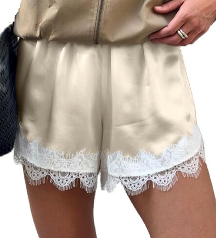 Seyumixi Women Satin Lace Shorts Silk Slip Mini Shorts Low Rise Coquette Elastic Waist Lace Trim Pettipants Lounge Bottoms in Saudi Arabia