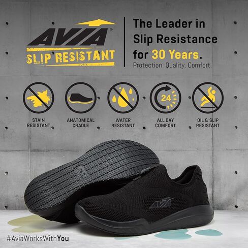 أحذية Avia Avi-Breeze النسائية الشبكية سهلة الارتداء ومقاومة للانزلاق للنساء - أحذية رياضية مريحة للعمل أو المشي - أسود in Kuwait