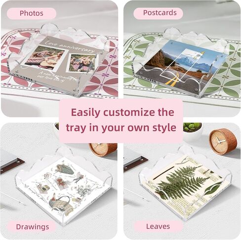 Acrylic Scalloped Tray with Magnetic Mat for Display- 8x8 Inch Customizable Personalized Organizer for Photos, Art and Messages, Clear Serving Tray for Bathroom Vanity, Home, Office Desk Decor in Saudi Arabia