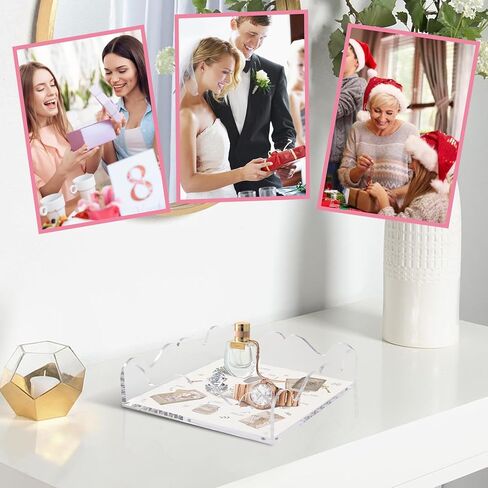 Acrylic Scalloped Tray with Magnetic Mat for Display- 8x8 Inch Customizable Personalized Organizer for Photos, Art and Messages, Clear Serving Tray for Bathroom Vanity, Home, Office Desk Decor in Saudi Arabia