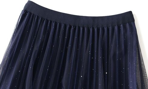 Womens Sequin Tulle Skirts Pleated A-line Mesh Skirt Elastic High Waist Midi Tulle Skirts Swing Gradient Skirt 2025 in Saudi Arabia