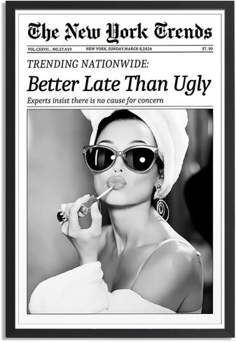 Trendy Luxury Black and White Framed Wall Art-What If It All Works Out Poster For Preppy Girly Dorm Decor-Funky Fashion Newspaper Pictures Canvas Prints Ready to Hang Room in Saudi Arabia