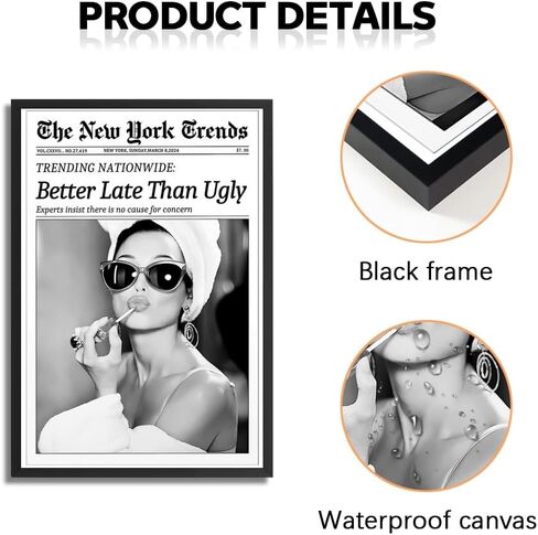 Trendy Luxury Black and White Framed Wall Art-What If It All Works Out Poster For Preppy Girly Dorm Decor-Funky Fashion Newspaper Pictures Canvas Prints Ready to Hang Room in Saudi Arabia