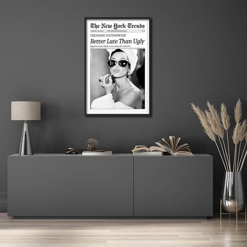Trendy Luxury Black and White Framed Wall Art-What If It All Works Out Poster For Preppy Girly Dorm Decor-Funky Fashion Newspaper Pictures Canvas Prints Ready to Hang Room in Saudi Arabia