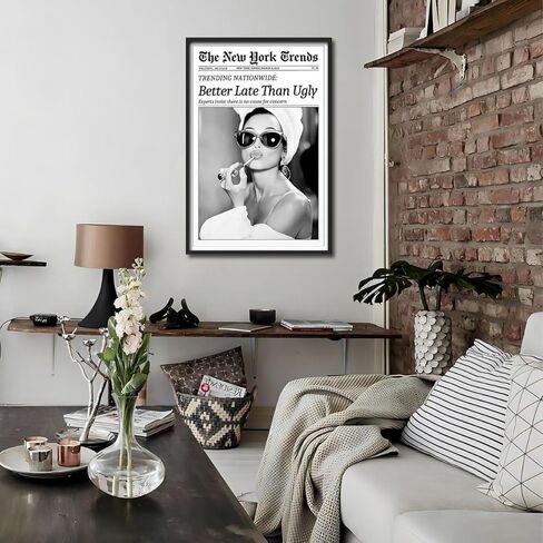 Trendy Luxury Black and White Framed Wall Art-What If It All Works Out Poster For Preppy Girly Dorm Decor-Funky Fashion Newspaper Pictures Canvas Prints Ready to Hang Room in Saudi Arabia