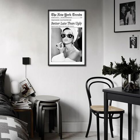 Trendy Luxury Black and White Framed Wall Art-What If It All Works Out Poster For Preppy Girly Dorm Decor-Funky Fashion Newspaper Pictures Canvas Prints Ready to Hang Room in Saudi Arabia