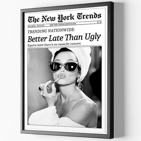 Trendy Luxury Black and White Framed Wall Art-What If It All Works Out Poster For Preppy Girly Dorm Decor-Funky Fashion Newspaper Pictures Canvas Prints Ready to Hang Room in Saudi Arabia