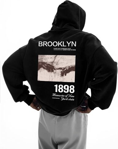 Mens Oversized Graphic Hoodies Pullover Vintage Print Long Sleeve Drawstring Sweatshirt Casual Trendy Clothes in Saudi Arabia