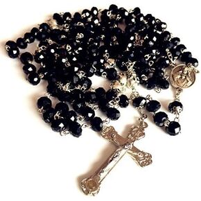 elegantmedical HANDMADEsilver skull & black Fifteen 15 Decade rosary cross crucifix Catholic Necklace Box in Saudi Arabia