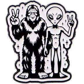 Bigfoot Sasquatch رجل الكهف Neanderthal UFO رمادي رمادي الغريبة اختطاف الفضاء المفاجئة صورة تشكل علامة السلام لطيف Kawaii 1.3 "المينا شارة بدبوس in Kuwait