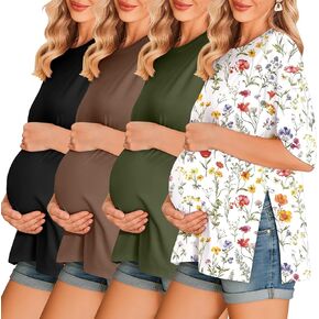Ekouaer 4 Packs Women’s Maternity Shirts Short Sleeve Split Side Pregnancy Tee Tops Tunic Blouse Mama Clothes in Kuwait