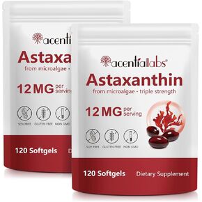 مكملات أستازانتين 12 ملجم - 120 كبسولة هلامية | مضادات الأكسدة الطبيعية الممتازة من الطحالب الدقيقة | دعم صحة العين والجلد والدماغ والمفاصل والقلب والمناعة | غير معدّل وراثيًا، وخالي من الغلوتين in Kuwait