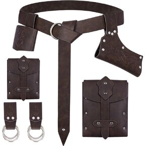 Renaissance Pirate Sword Belt Set - 7PCS Renaissance Accessories with Belt Pouch for Ren Faire, Cosplay, LARP, Halloween (Black) in Kuwait