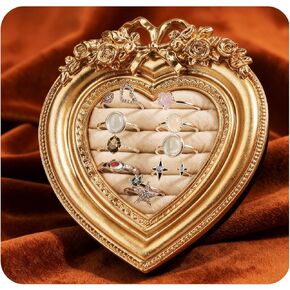 Vintage 14K Gold Plated Heart Ring Holder for Women - Jewelry Display Stand with Velvet Cushion, Wedding and Engagement Ring Organizer for Anniversary Valentine's Day Gift in Saudi Arabia