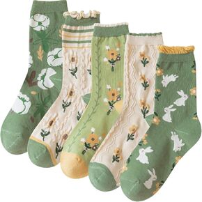 Daphene Womens Retro Floral Socks | Cozy Cotton Vintage Jacquard Patterns | Stretch Breathable Skin-Friendly | Holiday Gift in Saudi Arabia