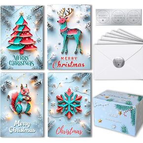 Holiday Greeting Cards with Envelopes and Stickers - Pack of 50 Merry Christmas Notes – 10 Unique Woodland Animals designs, Thick Cardstock, 4X6 Inch in a Sturdy Box, Blank Inside' (Mix) in Kuwait