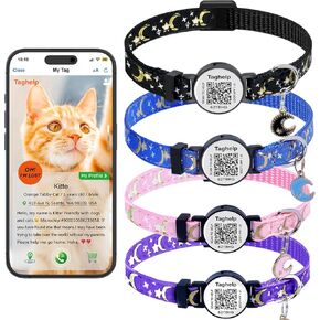 6 قطع من أطواق القطط المنفصلة مع جرس، طوق القطط اللطيف، مثالية للفتيات والقطط والقطط - أطواق صلبة وآمنة عاكسة للقطط، علامات تعريف القطط برمز الاستجابة السريعة (6 أطواق/بدون حامل علامات هوائية) in Kuwait