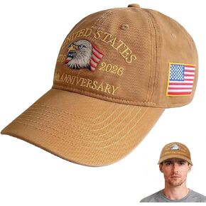 250th American Anniversary Hat, Adjustable USA Baseball Cap for Men & Women, Commemorative Eagle Embroidery Heritage Cap Khaki in Kuwait