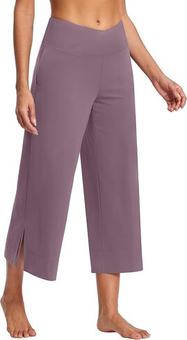 25" Wide Leg Yoga Pants for Women High Waisted Womens Loose Lounge Cropped Pants Travel Crop Pants with Pockets in Kuwait