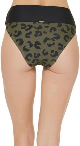 DKNY Women's Printed High-Waist Bikini Bottom (Block Leopard Moss Green, Small) in Saudi Arabia