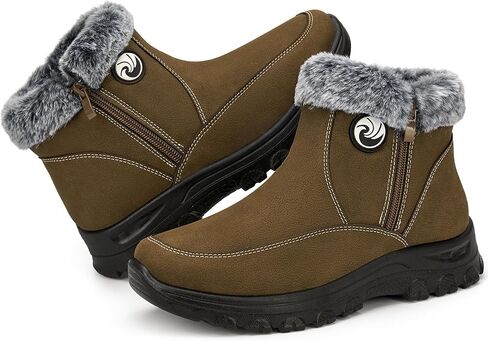 أحذية الثلج للنساء لشتاء 2025: أحذية للكاحل مبطنة بالفرو الدافئ، أحذية مريحة للمشي في الهواء الطلق مع سحاب in Kuwait
