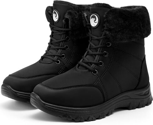Alicegana Womens Snow Boots for Winter: Warm Fur Lined Anti Slip Waterproof Mid Calf Comfortable Lace Up Winter Shoes Outdoor Walking in Saudi Arabia