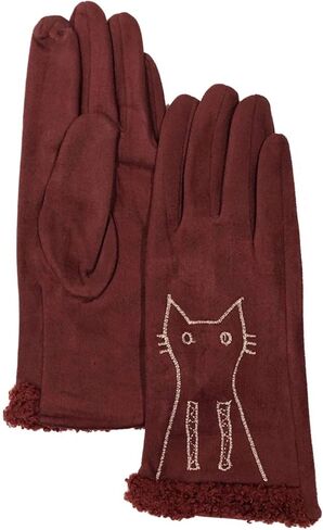 قفازات نسائية باللون الأحمر العنابي كيتي كات قابلة للتمدد للرسائل النصية والشاشة اللمسية التقنية in Kuwait