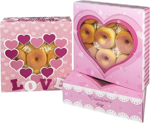 qiqee Valentine Cookie Box with Window 12x8x2.5 inch 24 Packs Two Uses One Second Folding Pastry Biscuit Valentine's Day Bakery Box for Packaging Auto-pop up in Saudi Arabia
