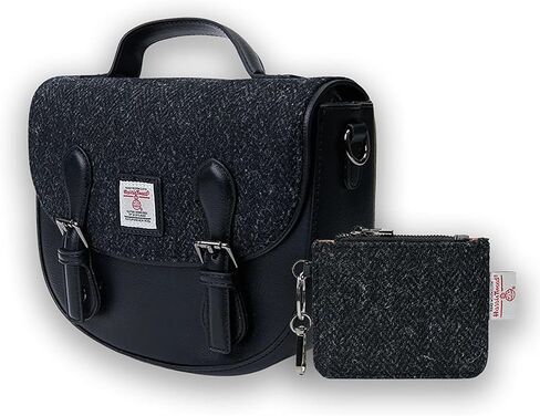 Islander Set from Harris Tweed Mini Cobble Satchel & Card Zip Wallet Gift Idea (Chestnut Blue Tartan) in Saudi Arabia