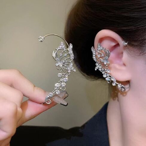 Butterfly Ear Cuffs with Cubic Zirconia - Fairy-Inspired Wrap Clip-On Earrings for Women in Saudi Arabia