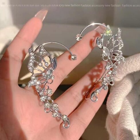 Butterfly Ear Cuffs with Cubic Zirconia - Fairy-Inspired Wrap Clip-On Earrings for Women in Saudi Arabia