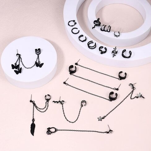 18Pcs Ear Cuff Earrings for Women Cuff Chain Earring Clip On Helix Fake Cartilage Adjustable Wrap Cuff Earring Non Pierced in Saudi Arabia