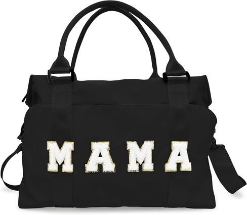 حقيبة دفل بحروف شانيل، حقيبة ماما مع رقع، حقيبة سفر مطرزة بحروف شانيل من النايلون، حقيبة مستشفى خفيفة الوزن قابلة للتعديل مع سحاب لهدايا عيد الأم (أسود) in Kuwait