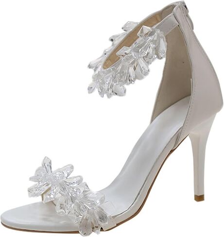 Women's Crystal Stilettos High Heels Open Toe Ankle Strap Heeled Sandals Prom Party Wedding Dress Shoes in Saudi Arabia