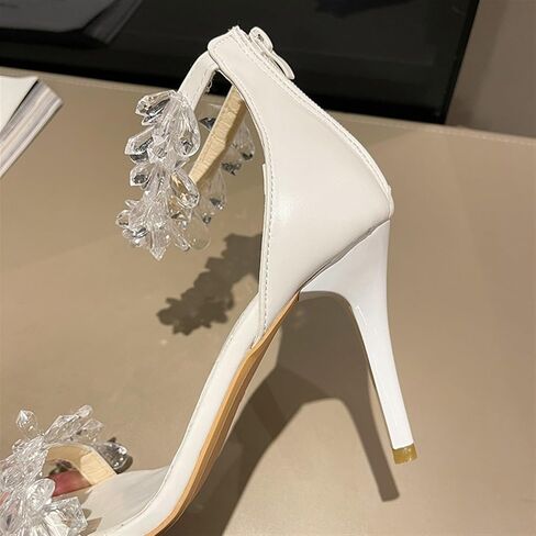 Women's Crystal Stilettos High Heels Open Toe Ankle Strap Heeled Sandals Prom Party Wedding Dress Shoes in Saudi Arabia