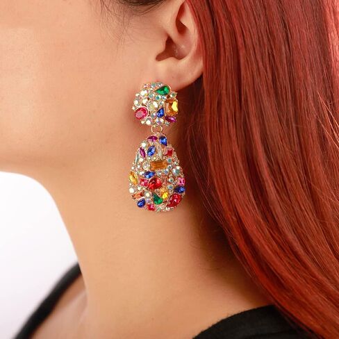 Wiwpar Fashion Rhinestone Chandelier Earrings for Women 1920s Earrings Great Earrings Large Statement Teardrop Sparkly Rhinestone Dangle Earrings for Party Prom (Colorful) in Saudi Arabia