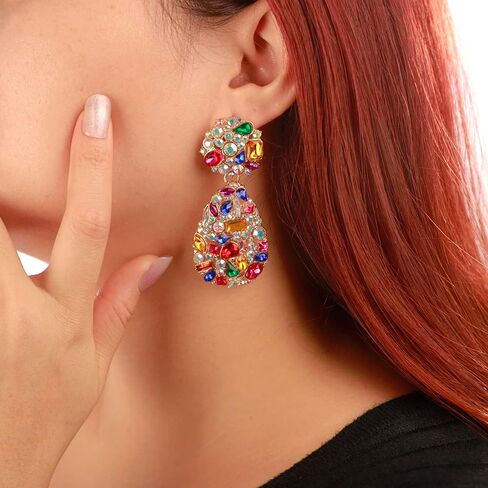 Wiwpar Fashion Rhinestone Chandelier Earrings for Women 1920s Earrings Great Earrings Large Statement Teardrop Sparkly Rhinestone Dangle Earrings for Party Prom (Colorful) in Saudi Arabia