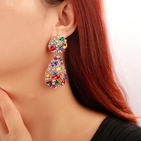 Wiwpar Fashion Rhinestone Chandelier Earrings for Women 1920s Earrings Great Earrings Large Statement Teardrop Sparkly Rhinestone Dangle Earrings for Party Prom (Colorful) in Saudi Arabia