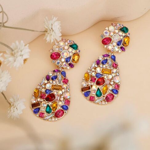 Wiwpar Fashion Rhinestone Chandelier Earrings for Women 1920s Earrings Great Earrings Large Statement Teardrop Sparkly Rhinestone Dangle Earrings for Party Prom (Colorful) in Saudi Arabia